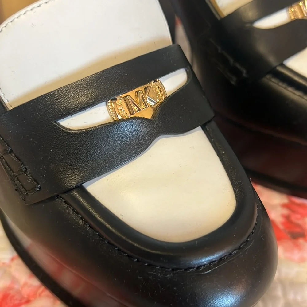 Michael Kors Black and White Platform Loafer Heels Shoes